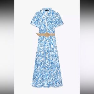 Zara Blue Paisley Shirt Dress